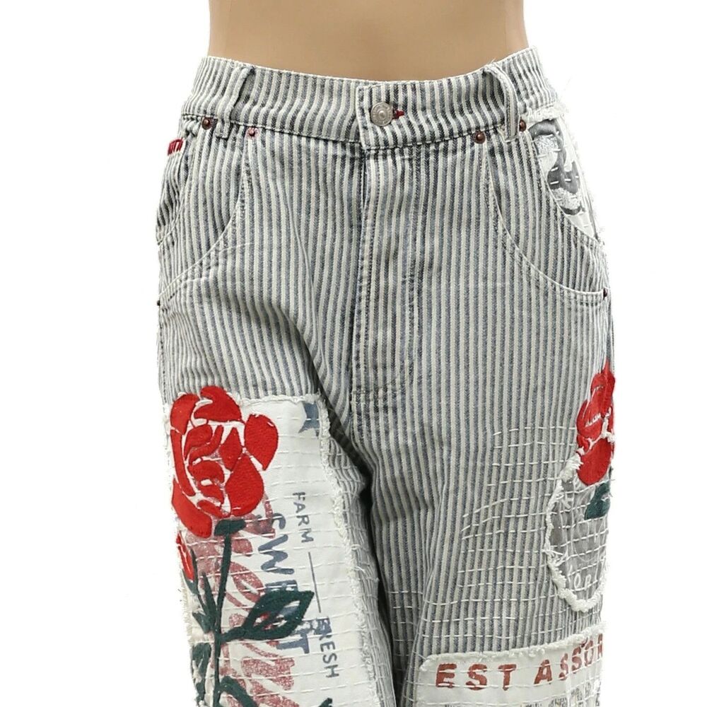 Free People We The Free Lost And Found Boyfriend Jeans Pants Patchwork M 288815 - Picture 6 of 11